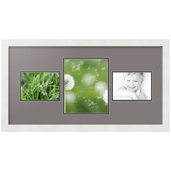 ArtToFrames Collage Photo Picture Frame with 1 - 8x10 and 2 - 5x7 Openings, Framed in White with Pewter and Black Mats (CDM-3966-99)