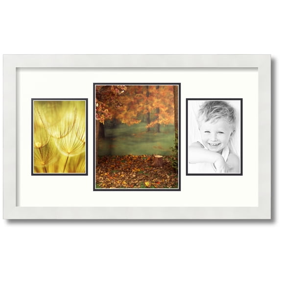 ArtToFrames Collage Photo Picture Frame with 1 - 8x10 and 2 - 5x7 Openings, Framed in White with Porcelain and Black Mats (CDM-3966-75)