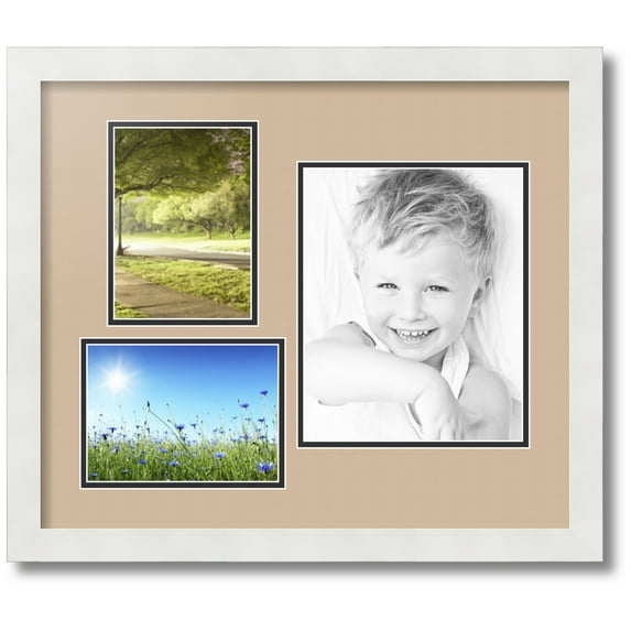 ArtToFrames Collage Photo Picture Frame with 1 - 8x10 and 2 - 5x7 Openings, Framed in White with Scotch Mist and Black Mats (CDM-3966-78)