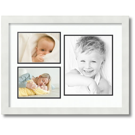 ArtToFrames Collage Photo Picture Frame with 1 - 8x10 and 2 - 5x7 Openings, Framed in White with Super White and Black Mats (CDM-3966-331)