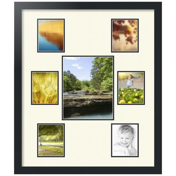 ArtToFrames Collage Photo Picture Frame with 1 - 8x10 and 6 - 4x5" Openings, Framed in Black with Brilliant White and Black Mats (CDM-3926-265)