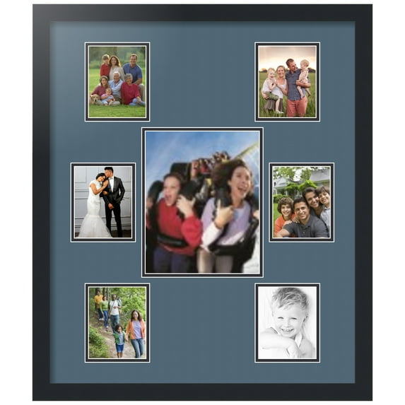 ArtToFrames Collage Photo Picture Frame with 1 - 8x10 and 6 - 4x5" Openings, Framed in Black with Dutch Blue and Black Mats (CDM-3926-265)