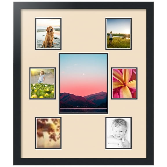 ArtToFrames Collage Photo Picture Frame with 1 - 8x10 and 6 - 4x5" Openings, Framed in Black with French Creme and Black Mats (CDM-3926-265)