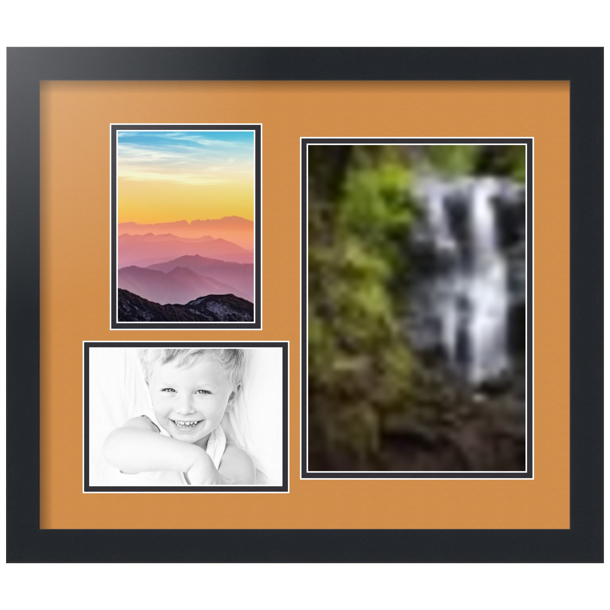 ArtToFrames Collage Photo Picture Frame with 1 - 8x12 and 2 - 5x7" Openings, Framed in Black with Amber and Black Mats (CDM-3926-224)