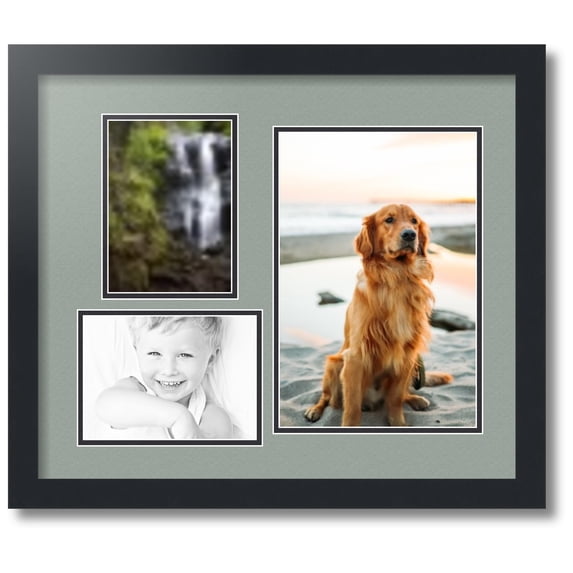 ArtToFrames Collage Photo Picture Frame with 1 - 8x12 and 2 - 5x7 Openings, Framed in Black with Silverpine and Black Mats (CDM-3926-78)