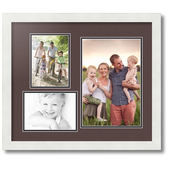 ArtToFrames Collage Photo Picture Frame with 1 - 8x12 and 2 - 5x7 Openings, Framed in White with Peat and Black Mats (CDM-3966-78)