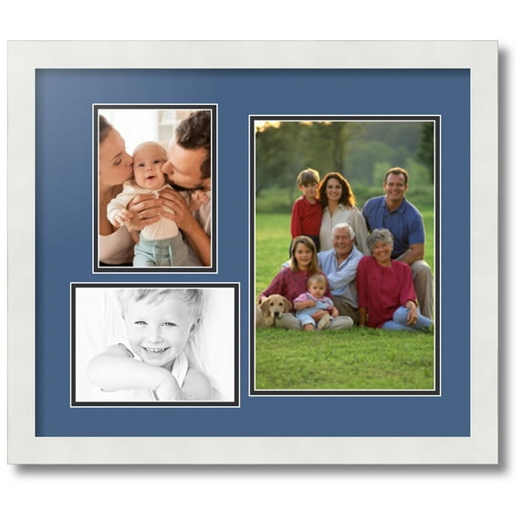 ArtToFrames Collage Photo Picture Frame with 1 - 8x12 and 2 - 5x7 Openings, Framed in White with Royal and Black Mats (CDM-3966-78)