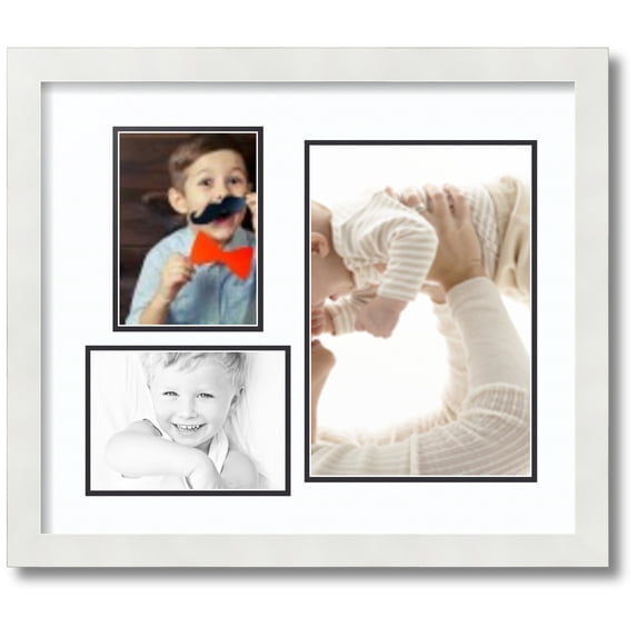 ArtToFrames Collage Photo Picture Frame with 1 - 8x12 and 2 - 5x7 Openings, Framed in White with Super White and Black Mats (CDM-3966-78)