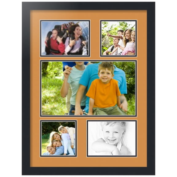 ArtToFrames Collage Photo Picture Frame with 1 - 8x14 and 2 - 5x7, 5x5" Openings, Framed in Black with Amber and Black Mats (CDM-3926-310)