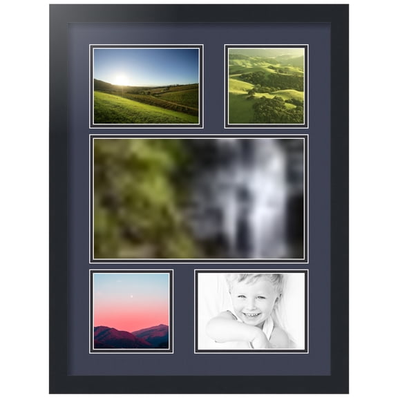 ArtToFrames Collage Photo Picture Frame with 1 - 8x14 and 2 - 5x7, 5x5" Openings, Framed in Black with Blue Jay and Black Mats (CDM-3926-310)