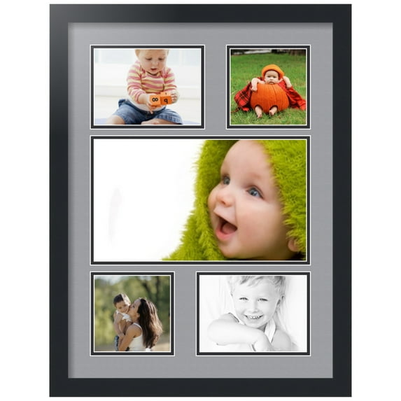 ArtToFrames Collage Photo Picture Frame with 1 - 8x14 and 2 - 5x7, 5x5" Openings, Framed in Black with Silver and Black Mats (CDM-3926-310)