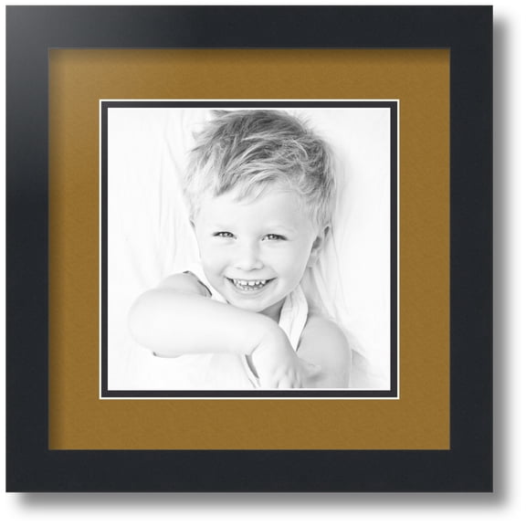 ArtToFrames Collage Photo Picture Frame with 1 - 8x8 Openings, Framed in Black with El Dorado and Black Mats (CDM-3926-301)