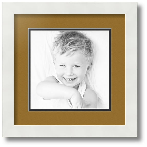 ArtToFrames Collage Photo Picture Frame with 1 - 8x8 Openings, Framed in White with El Dorado and Black Mats (CDM-3966-301)