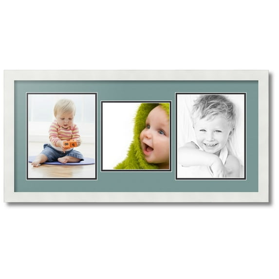 ArtToFrames Collage Photo Picture Frame with 1 - 8x8 and 2 - 8x10 Openings, Framed in White with Nile Green and Black Mats (CDM-3966-71)