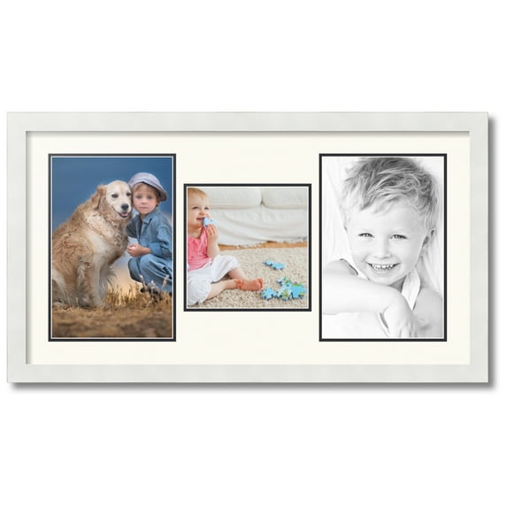 ArtToFrames Collage Photo Picture Frame with 1 - 8x8 and 2 - 8x12 Openings, Framed in White with Chantilly and Black Mats (CDM-3966-71)