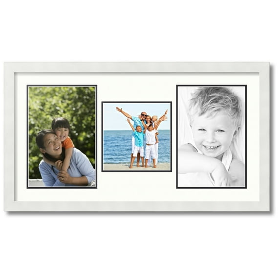 ArtToFrames Collage Photo Picture Frame with 1 - 8x8 and 2 - 8x12 Openings, Framed in White with Porcelain and Black Mats (CDM-3966-71)