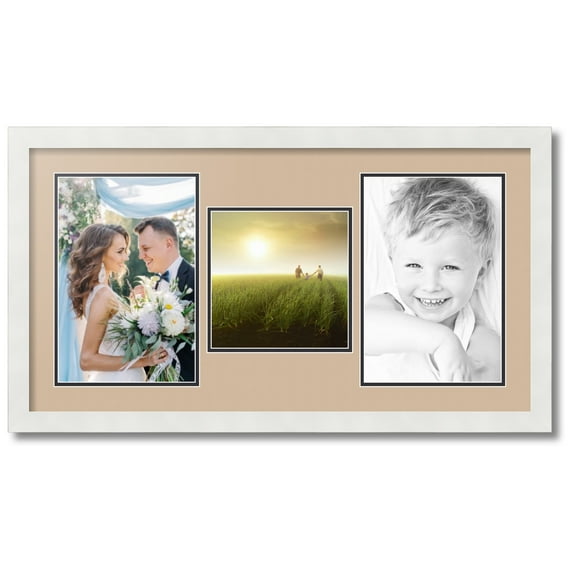 ArtToFrames Collage Photo Picture Frame with 1 - 8x8 and 2 - 8x12 Openings, Framed in White with Scotch Mist and Black Mats (CDM-3966-71)