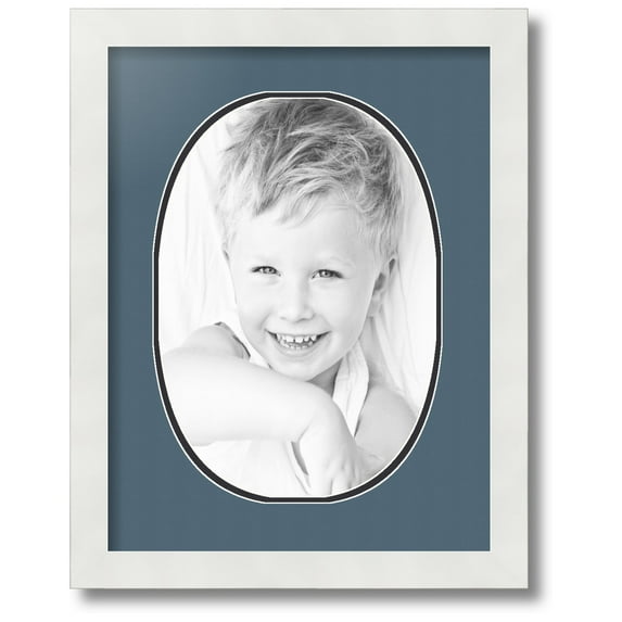 ArtToFrames Collage Photo Picture Frame with 1 - 9x13 Openings, Framed in White with Dutch Blue and Black Mats (CDM-3966-272)