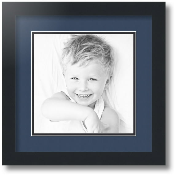 ArtToFrames Collage Photo Picture Frame with 1 - 9x9 Openings, Framed in Black with Midnight Blue and Black Mats (CDM-3926-301)