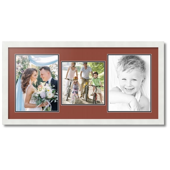 ArtToFrames Collage Photo Picture Frame with 1 - 9x9 and 2 - 9x12 Openings, Framed in White with Cognac and Black Mats (CDM-3966-71)