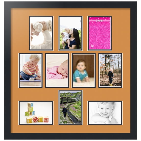 ArtToFrames Collage Photo Picture Frame with 10 - 4x6" Openings, Framed in Black with Amber and Black Mats (CDM-3926-403)