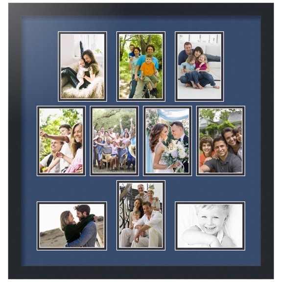 ArtToFrames Collage Photo Picture Frame with 10 - 4x6" Openings, Framed in Black with Delft Blue and Black Mats (CDM-3926-403)
