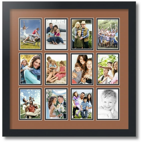 ArtToFrames Collage Photo Picture Frame with 12 - 3.25x4.75 Openings, Framed in Black with Paloma and Black Mats (CDM-3926-234)