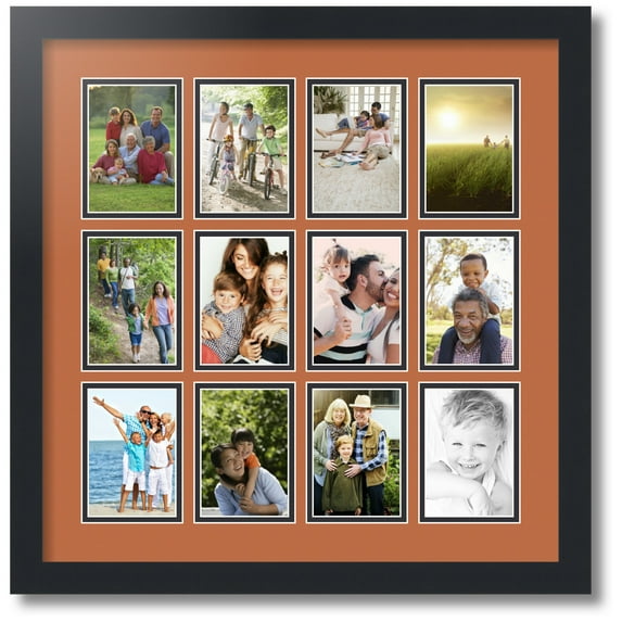 ArtToFrames Collage Photo Picture Frame with 12 - 3.25x4.75 Openings, Framed in Black with Red Orange and Black Mats (CDM-3926-234)
