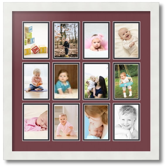 ArtToFrames Collage Photo Picture Frame with 12 - 3.25x4.75 Openings, Framed in White with Maple Leaf and Black Mats (CDM-3966-234)
