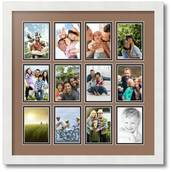 ArtToFrames Collage Photo Picture Frame with 12 - 3.25x4.75 Openings, Framed in White with Sandpiper and Black Mats (CDM-3966-234)
