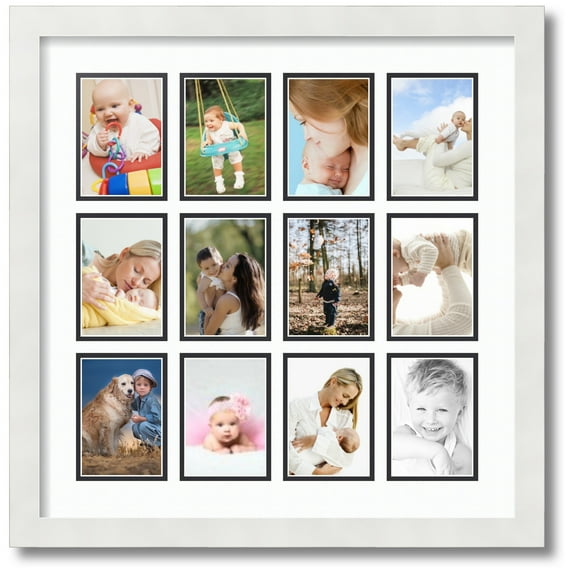 ArtToFrames Collage Photo Picture Frame with 12 - 3.25x4.75 Openings, Framed in White with Super White and Black Mats (CDM-3966-234)