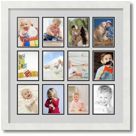 ArtToFrames Collage Photo Picture Frame with 12 - 3.5x5 Openings, Framed in White with Candlewick and Black Mats (CDM-3966-234)