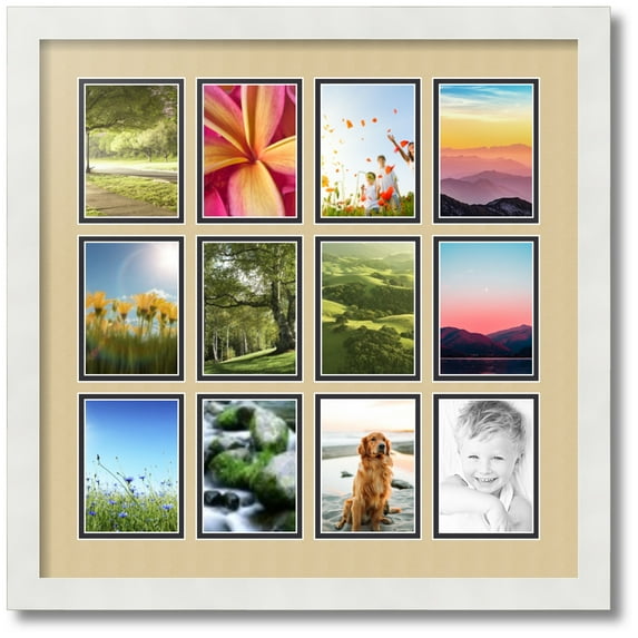 ArtToFrames Collage Photo Picture Frame with 12 - 3.5x5" Openings, Framed in White with Green Whisper and Black Mats (CDM-3966-227)