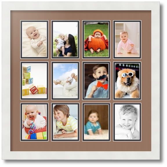 ArtToFrames Collage Photo Picture Frame with 12 - 3.5x5 Openings, Framed in White with Sandpiper and Black Mats (CDM-3966-234)
