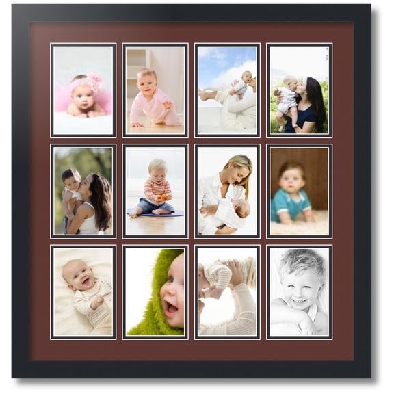 ArtToFrames Collage Photo Picture Frame with 12 - 4x6" Openings, Framed in Black with Maroon and Black Mats (CDM-3926-228)