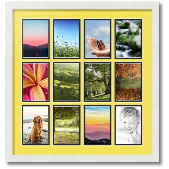 ArtToFrames Collage Photo Picture Frame with 12 - 4x6 Openings, Framed in White with Canary and Black Mats (CDM-3966-234)