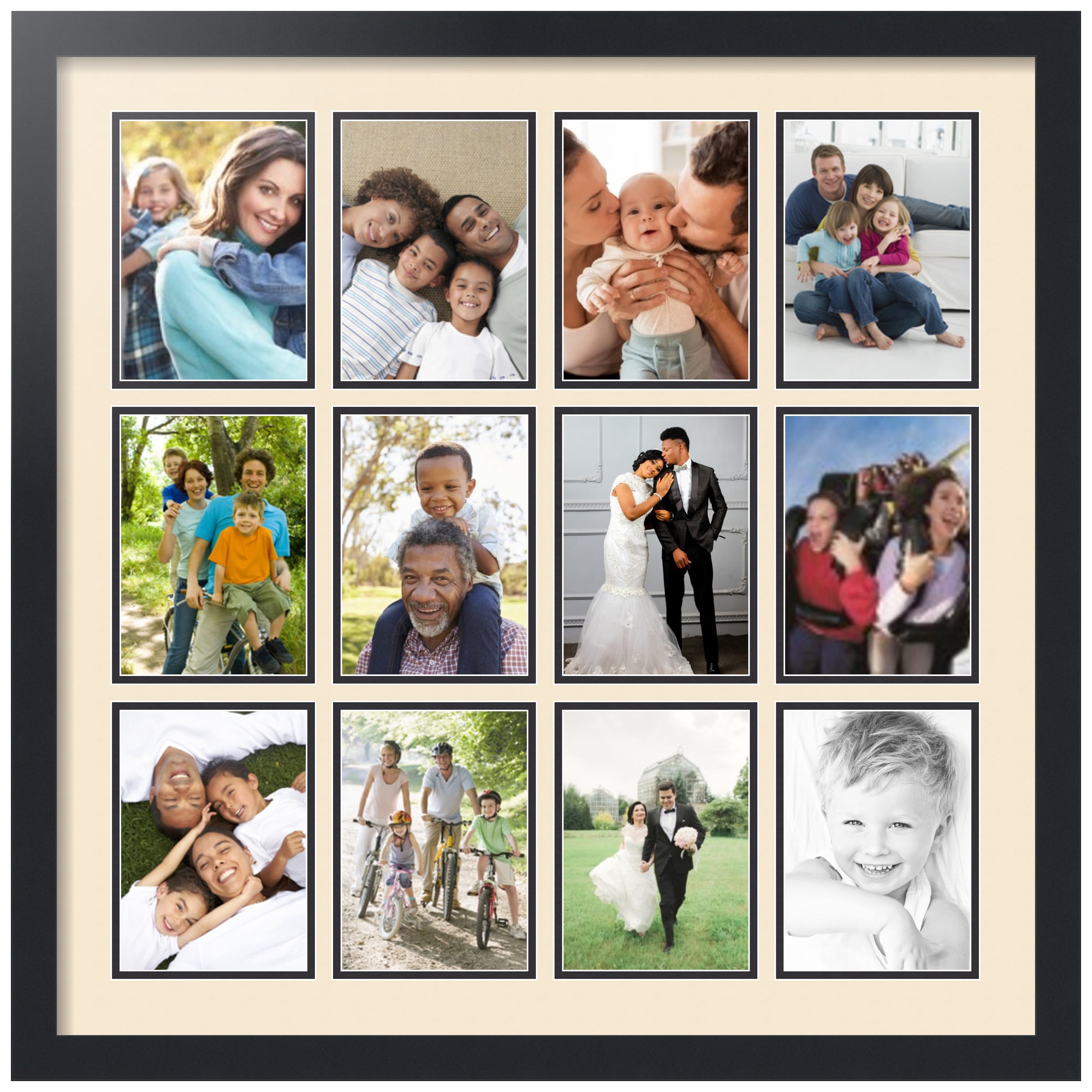 ArtToFrames Collage Photo Picture Frame with 12 - 5x7 Openings, Framed in Black with Alabaster and Black Mats (CDM-3926-234)
