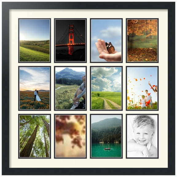 ArtToFrames Collage Photo Picture Frame with 12 - 5x7" Openings, Framed in Black with Brilliant White and Black Mats (CDM-3926-229)