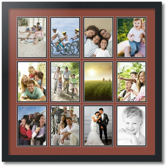 ArtToFrames Collage Photo Picture Frame with 12 - 5x7 Openings, Framed in Black with Cognac and Black Mats (CDM-3926-234)