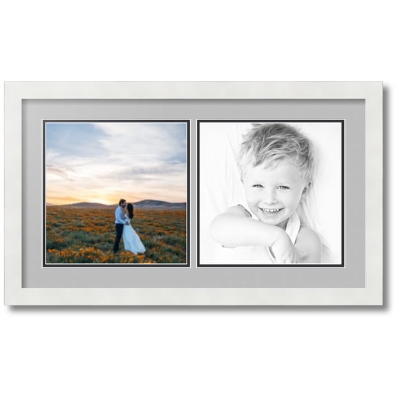 ArtToFrames Collage Photo Picture Frame with 2 - 10x10 Openings, Framed in White with TV Grey and Black Mats (CDM-3966-40)