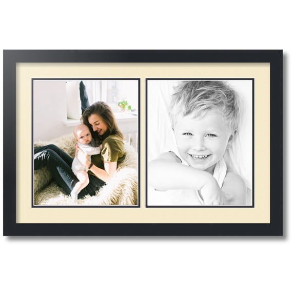 ArtToFrames Collage Photo Picture Frame with 2 - 10x12" Openings, Framed in Black with Cream and Black Mats (CDM-3926-1385)