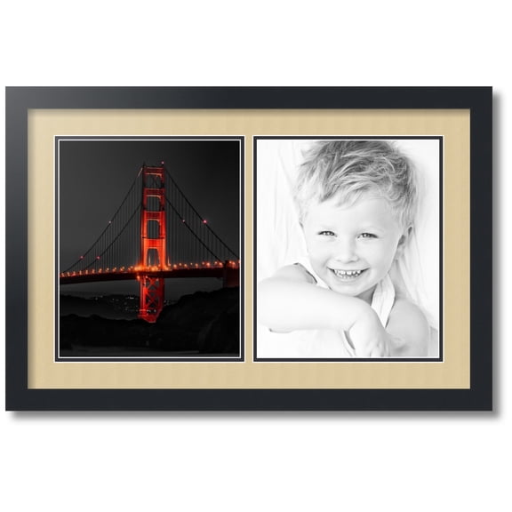 ArtToFrames Collage Photo Picture Frame with 2 - 10x12" Openings, Framed in Black with Green Whisper and Black Mats (CDM-3926-1385)