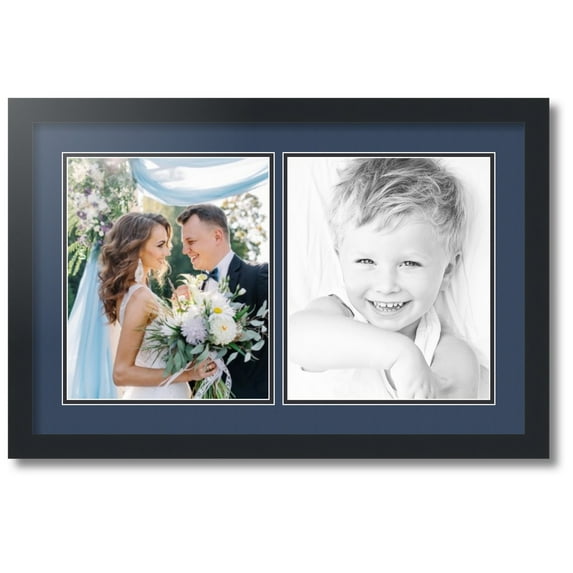 ArtToFrames Collage Photo Picture Frame with 2 - 10x12 Openings, Framed in Black with Midnight Blue and Black Mats (CDM-3926-37)