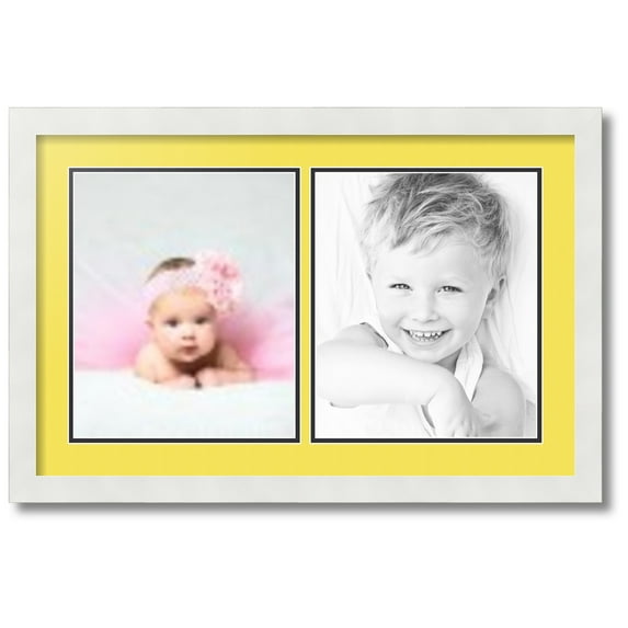 ArtToFrames Collage Photo Picture Frame with 2 - 10x12 Openings, Framed in White with Canary and Black Mats (CDM-3966-37)