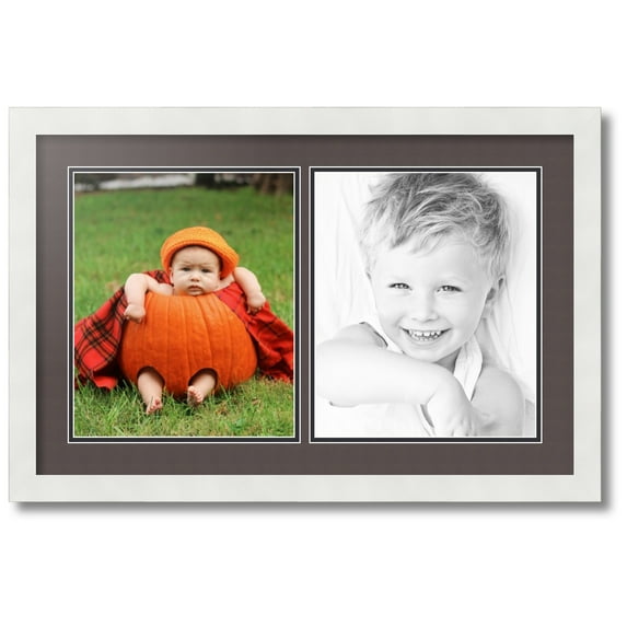 ArtToFrames Collage Photo Picture Frame with 2 - 10x12 Openings, Framed in White with Chestnut and Black Mats (CDM-3966-37)