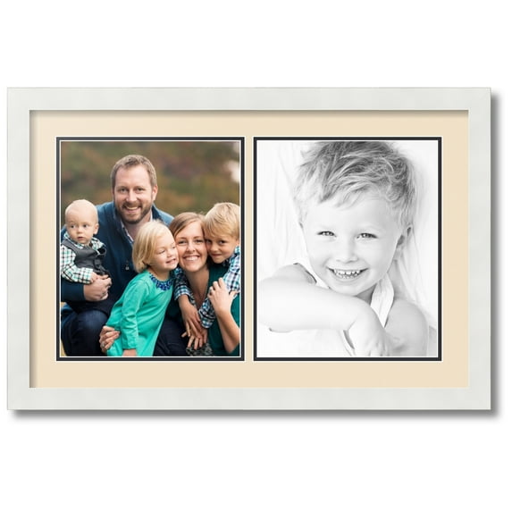 ArtToFrames Collage Photo Picture Frame with 2 - 10x12 Openings, Framed in White with French Creme and Black Mats (CDM-3966-37)