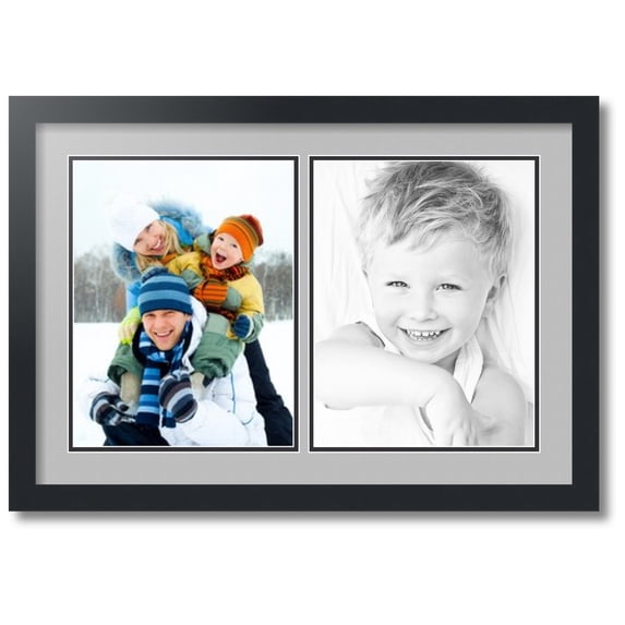 ArtToFrames Collage Photo Picture Frame with 2 - 10x13 Openings, Framed in Black with TV Grey and Black Mats (CDM-3926-37)