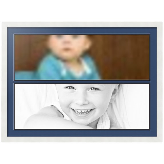 ArtToFrames Collage Photo Picture Frame with 2 - 10x30" Openings, Framed in White with Delft Blue and Black Mats (CDM-3966-1580)