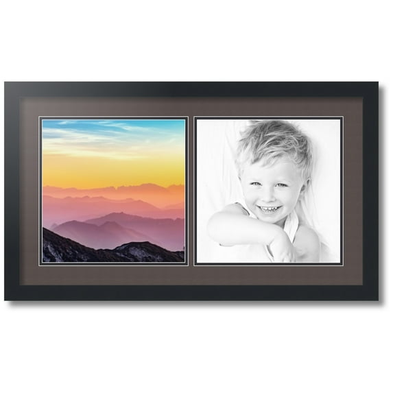 ArtToFrames Collage Photo Picture Frame with 2 - 11x11 Openings, Framed in Black with Chestnut and Black Mats (CDM-3926-40)