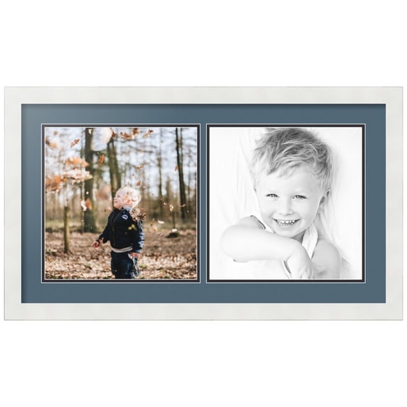 ArtToFrames Collage Photo Picture Frame with 2 - 11x11 Openings, Framed in White with Dutch Blue and Black Mats (CDM-3966-40)